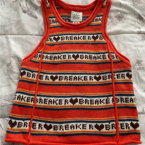 BDG Urban Outfitters Heart Breaker Orange brown knit cropped vest top, size XS - Picture 13 of 13